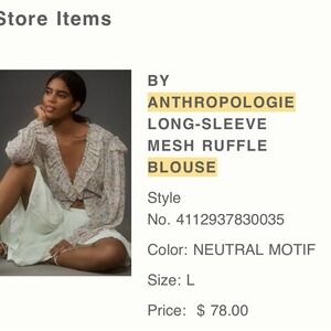 Anthropologie Floral Long-Sleeve Mesh Blouse